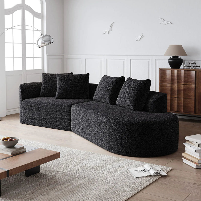 Upholstered Oversized Sectional Sofa, 4 Seater Extra Deep & Wide Curved Cloud Couch With 4 Throw Pillows For Living Room - Black by HouseOfZazla