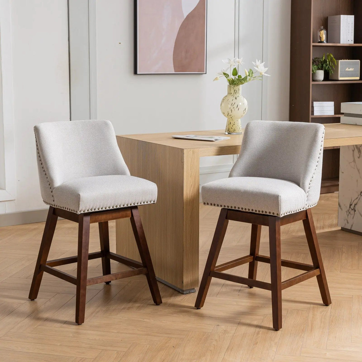Counter Height Swivel Barstools, 26'' H Seat Height Upholstered Bar Stools (Set of 2), Fabric by HouseOfZazla