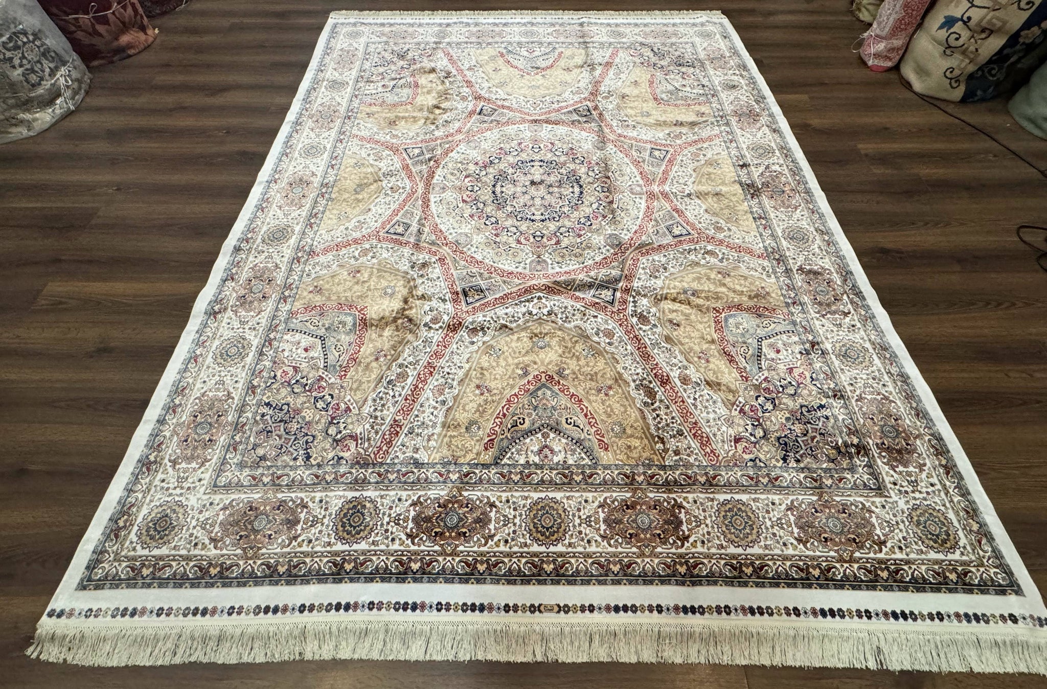 Turkish Silk Rug 8x10, Dome Design, Hereke Carpet, Bamboo Silk, New by Jewel Rugs
