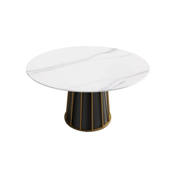 53.15" Modern Artificial Stone Round Panel Metal Iron Base Dining Table, Can Accommodate 6 People, (Not Including Chairs) - White / Black