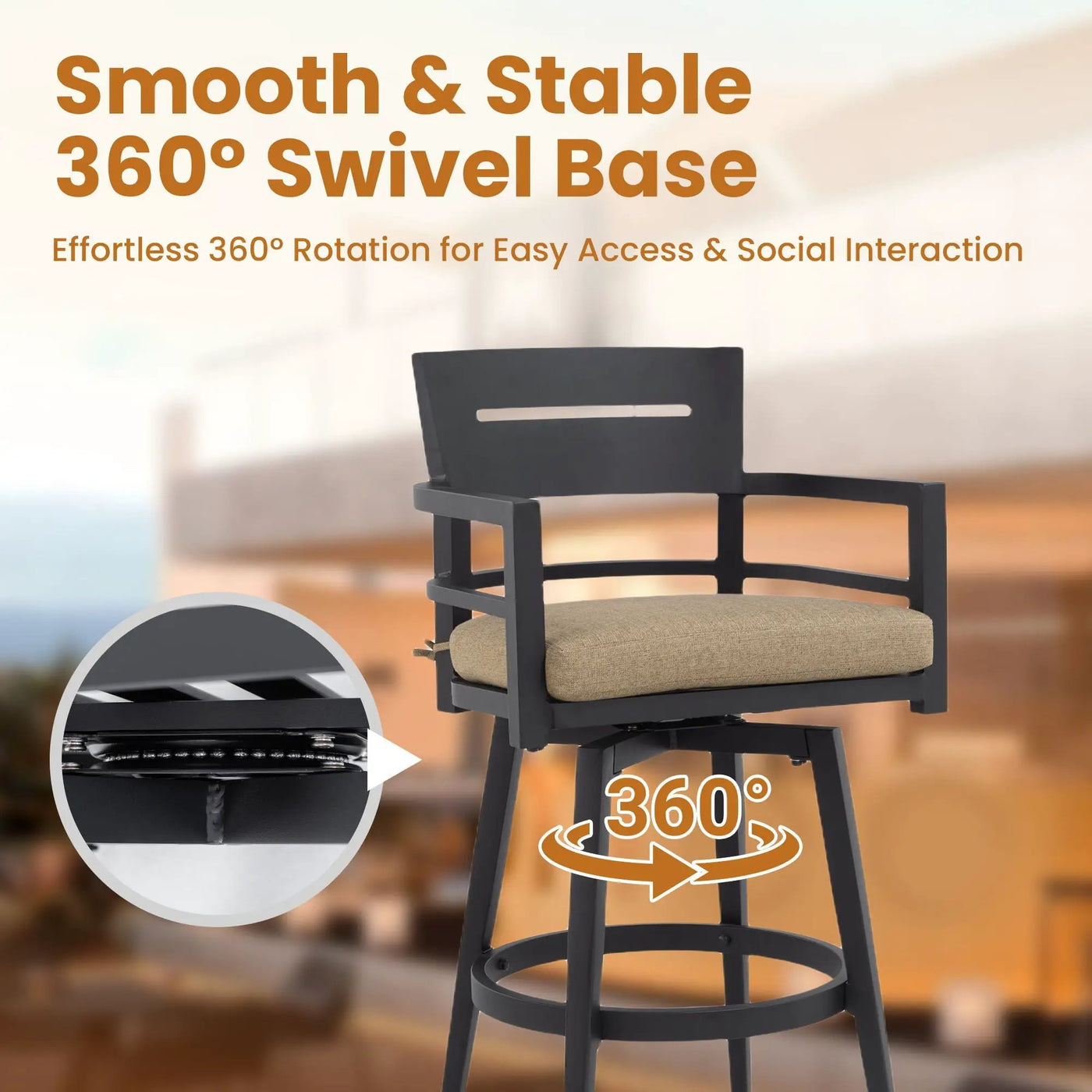 Outdoor Swivel Bar Chairs, 360 Degree Rotation, Ergonomic Backrest (Set of 2) by HouseOfZazla