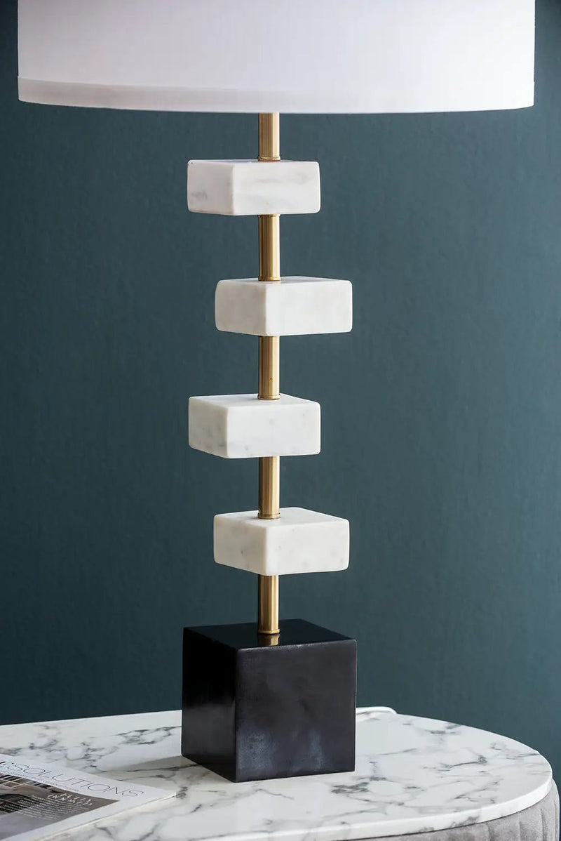 D15x30' Table Lamp with White Marble and Brass Frame by HouseOfZazla