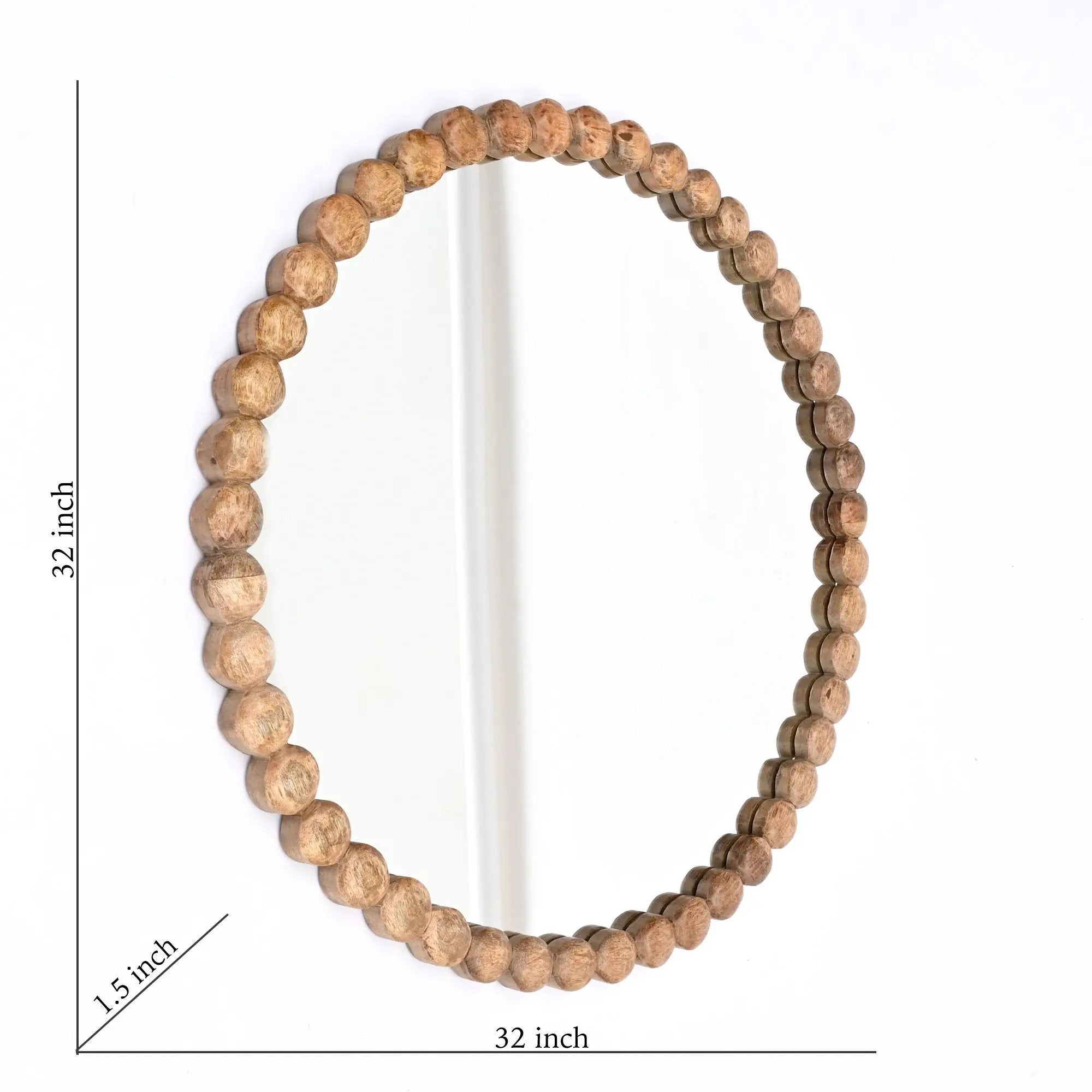 Decorative Round Hanging Wall Mirror With Bead Design Frame - Natural by Unique Piece Furniture