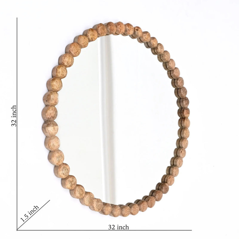 Decorative Round Hanging Wall Mirror With Bead Design Frame - Natural by Unique Piece Furniture