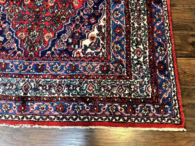 Persian Tribal Rug 6x11, Red Blue Ivory, Antique Persian Carpet, Hamadan Dargazin Carpet by Jewel Rugs