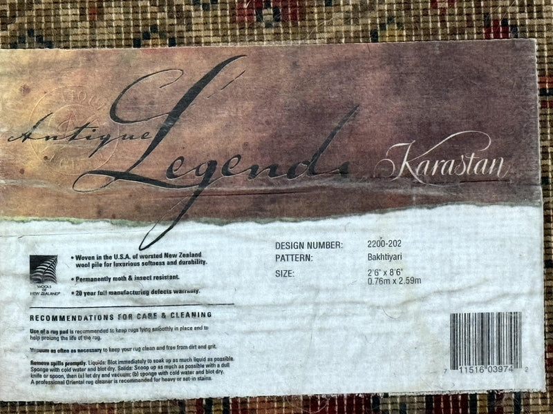 Karastan Runner Rug 2.6 x 8.6, Antique Legends Bakhtiari 2200, Vintage Wool Karastan Runner Rug, Panel Design by Jewel Rugs