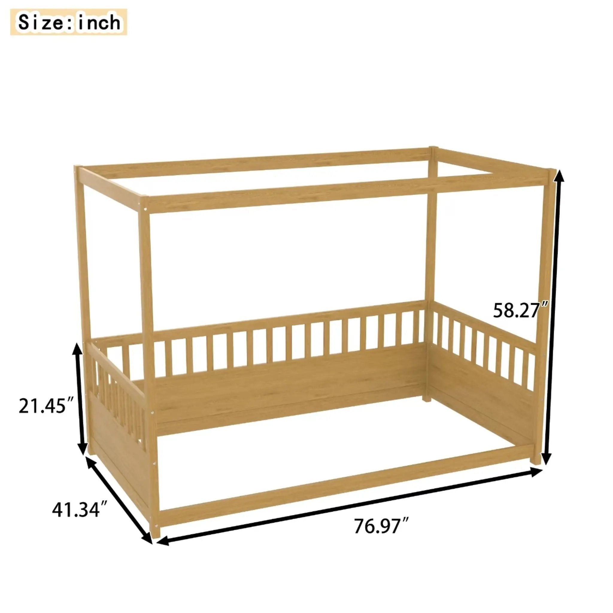 Twin Size Canopy Bed Frame with Guardrails for Kids by HouseOfZazla