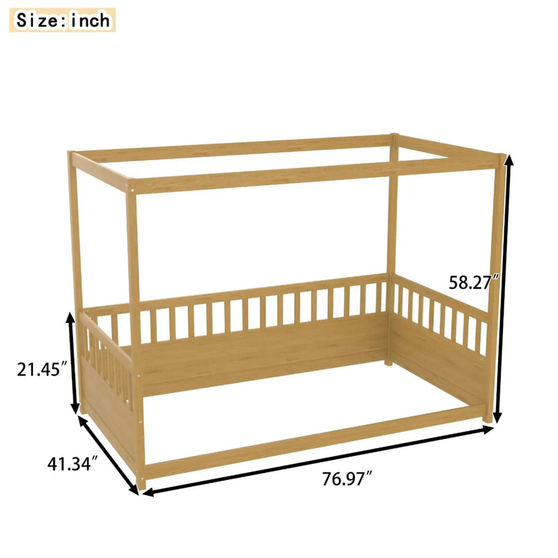 Twin Size Canopy Bed Frame with Guardrails for Kids by HouseOfZazla
