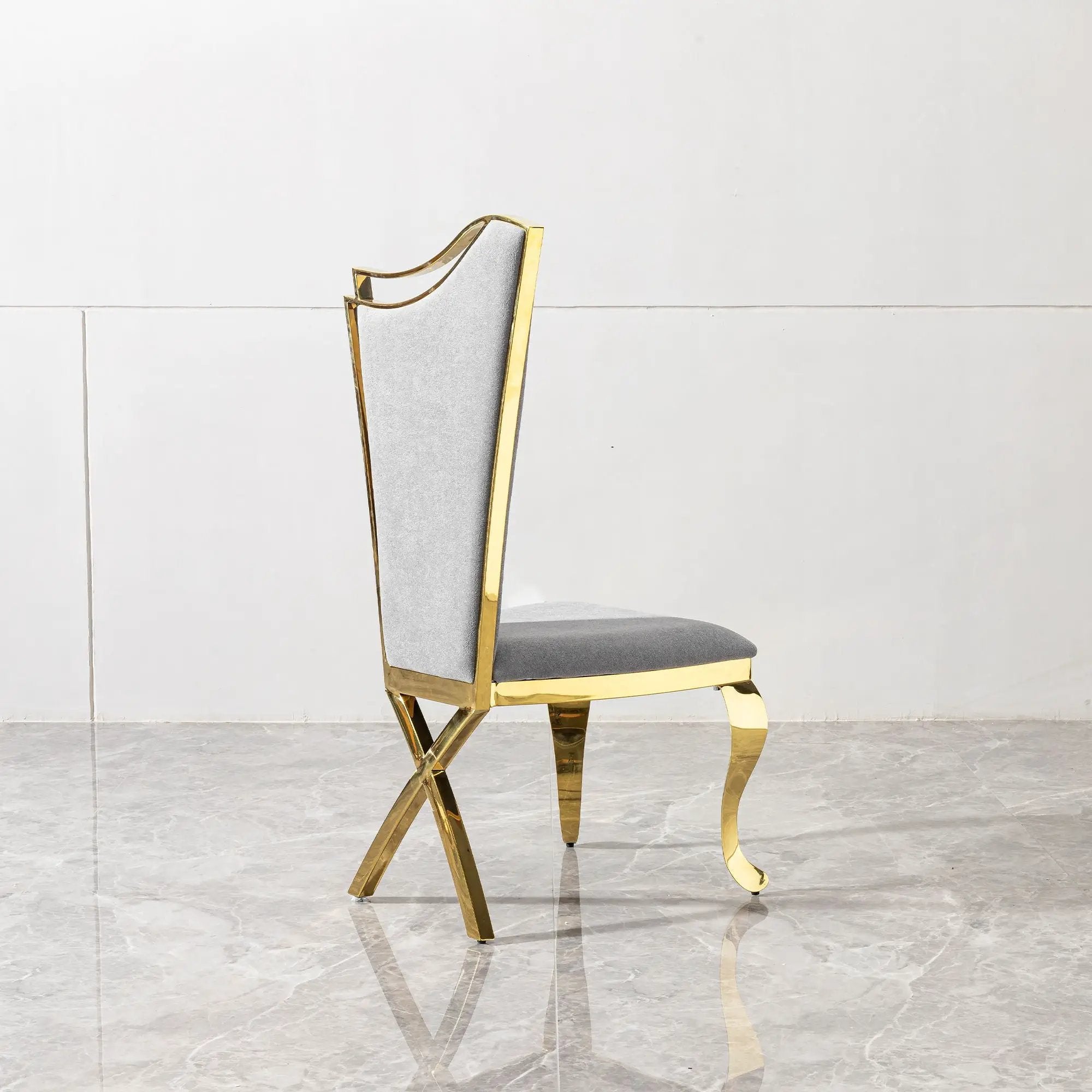 Gorgeous Streamlined High Back Fabric Stainless Steel Dining Chair (Set of 2) - Gold / Gray by HouseOfZazla