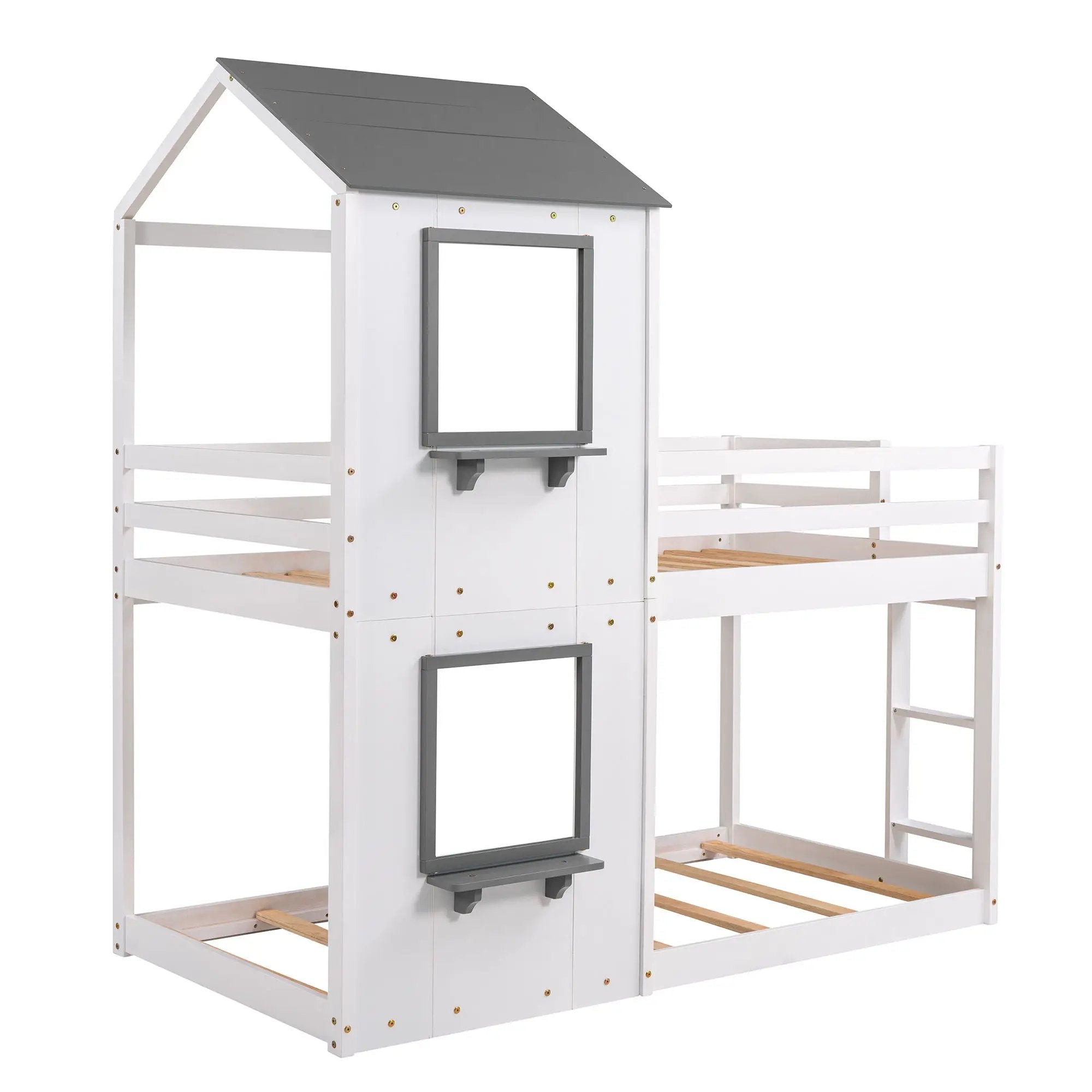 Bunk Bed Wood Bed & Roof, Window, Guardrail, Ladder by Unique Piece Furniture