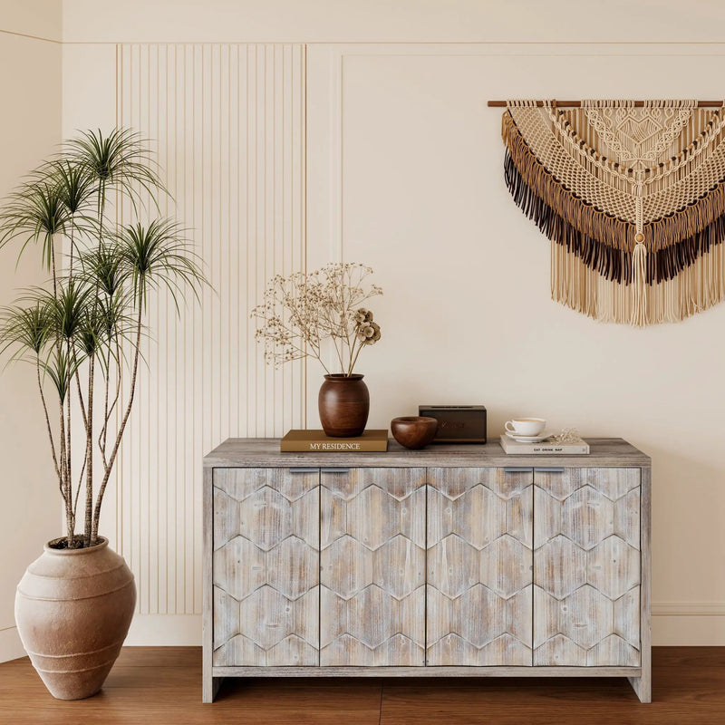 Accent Cabinet Farmhouse Style 4 Door Wooden Cabinet Sideboard Buffet Server Cabinet Storage Cabinet, For Living Room, Entryway, Hallway, Office, Kitchen And Dining Room by Unique Piece Furniture