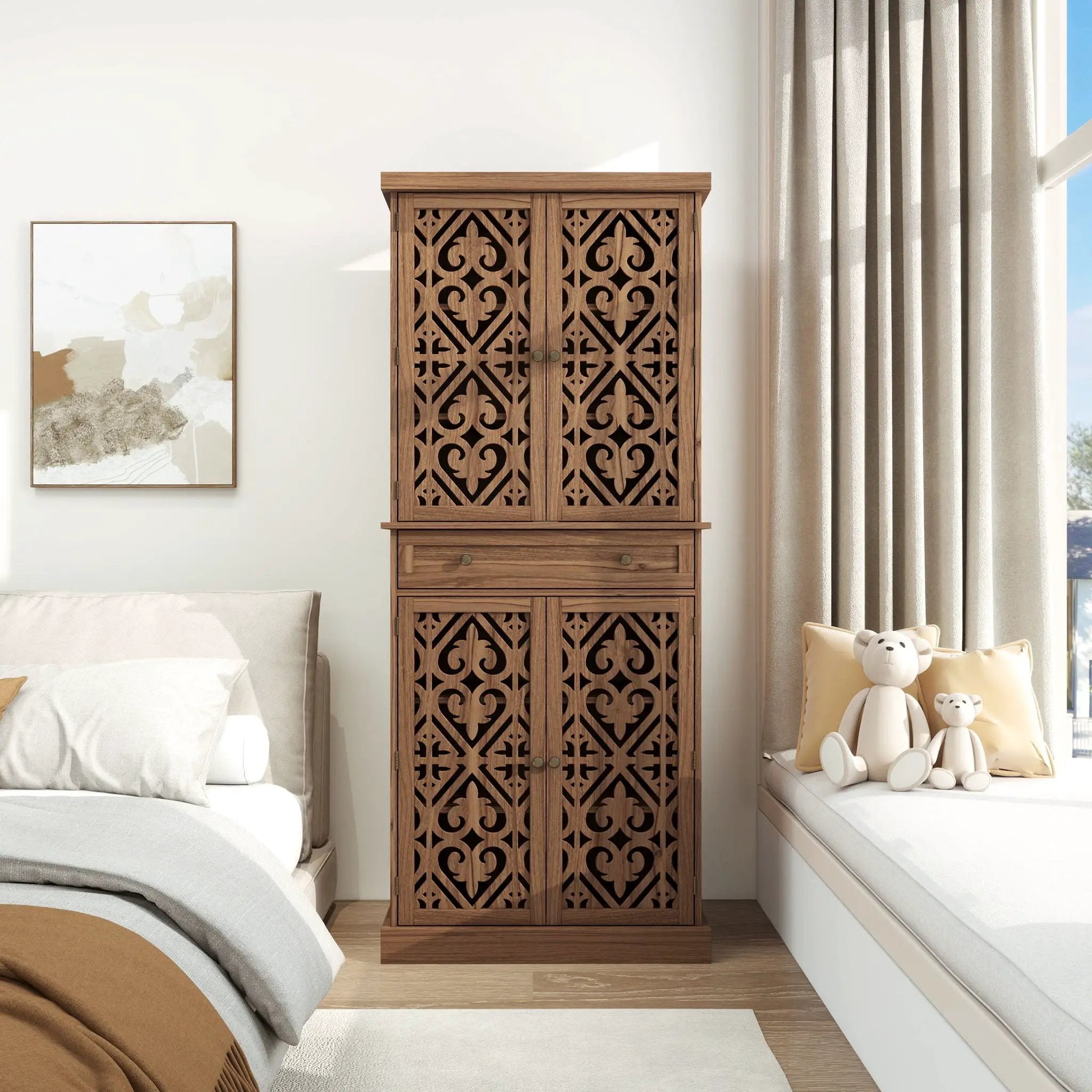 4 Door Cabinet With 1 Drawer, With 4 Adjustable Inner Shelves, Storage Cabinet by Unique Piece Furniture