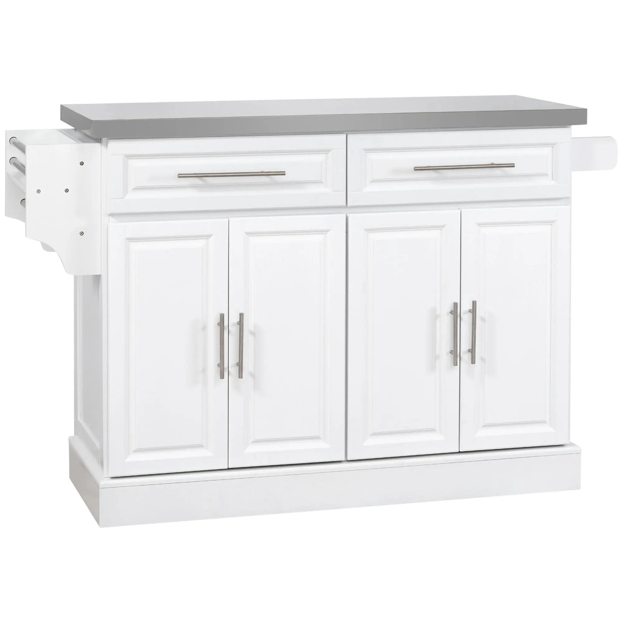 Homcom - Rolling Kitchen Island With Storage, Portable Kitchen Cart With Stainless Steel Top, 2 Drawers, Spice, Knife And Towel Rack And Cabinets by Unique Piece Furniture