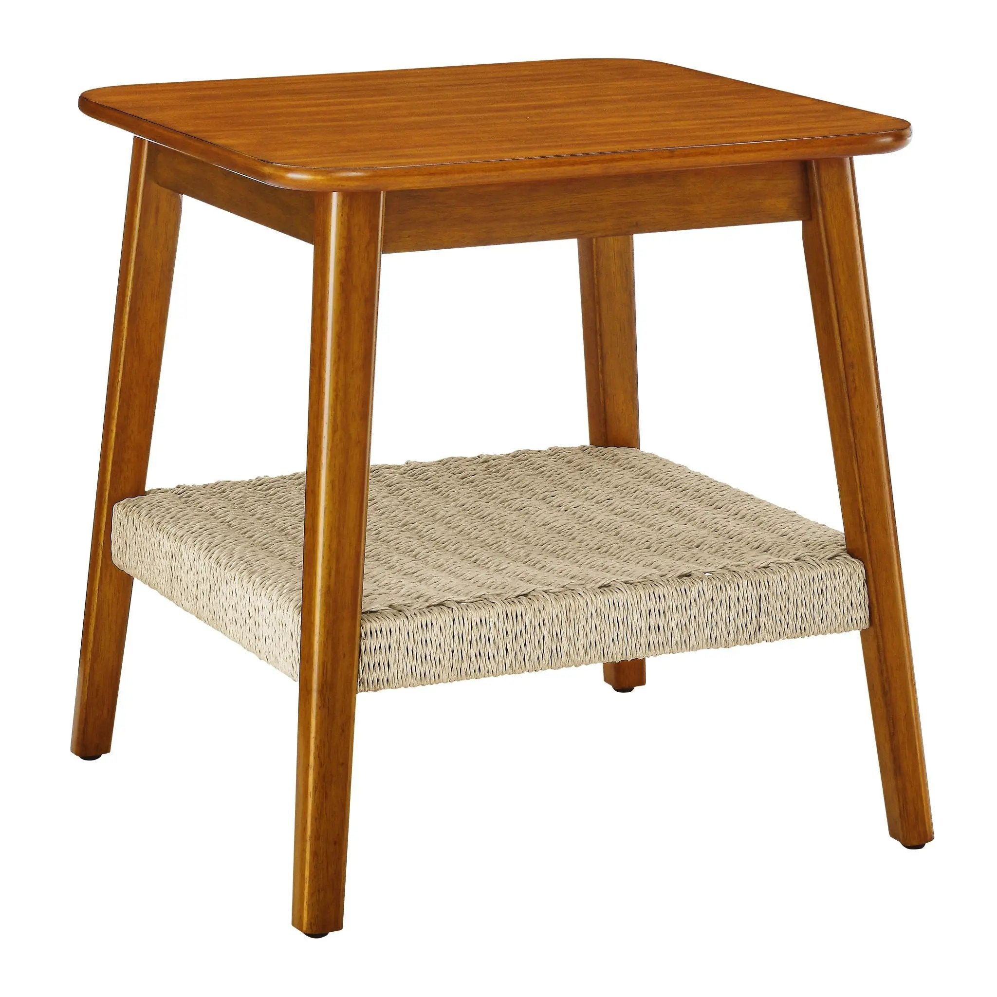 Mid - Century Square Side Table With Woven Shelf - Walnut by Unique Piece Furniture