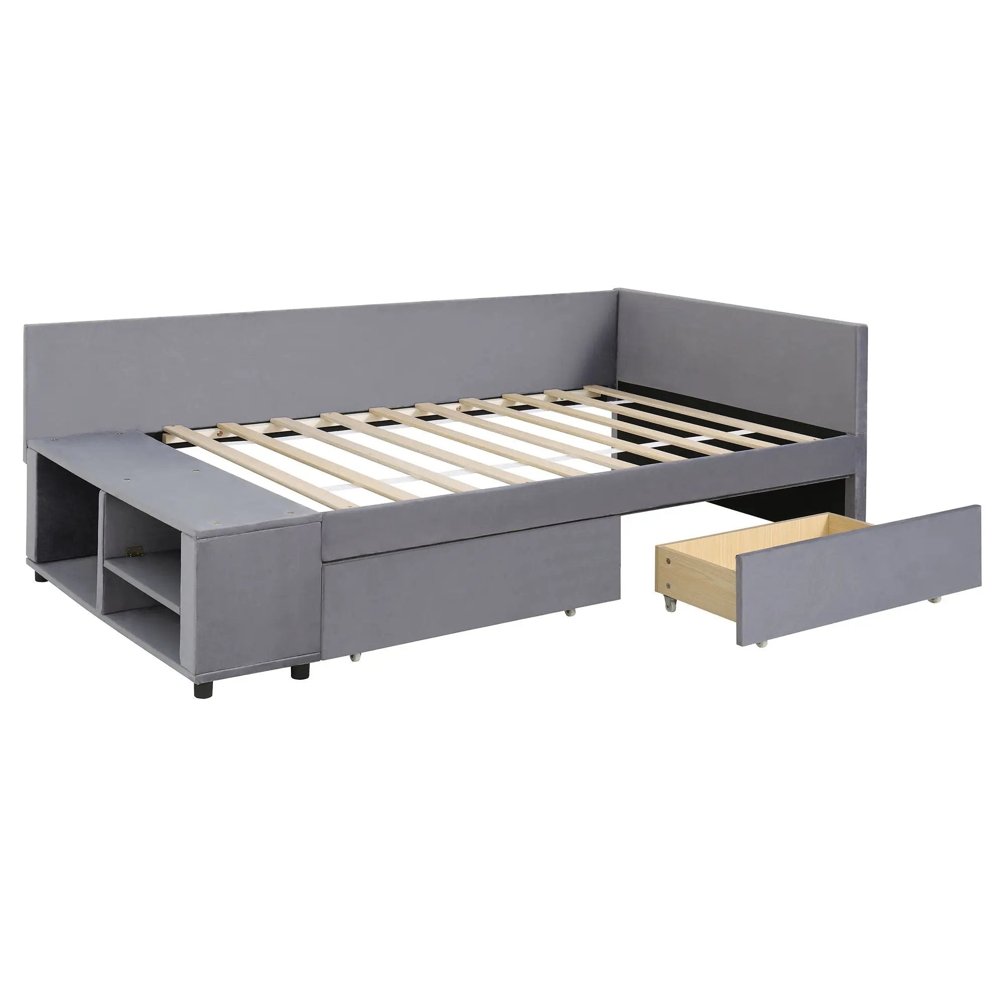 L Shaped Upholstered Platform Bed With Storage And Drawers by Unique Piece Furniture
