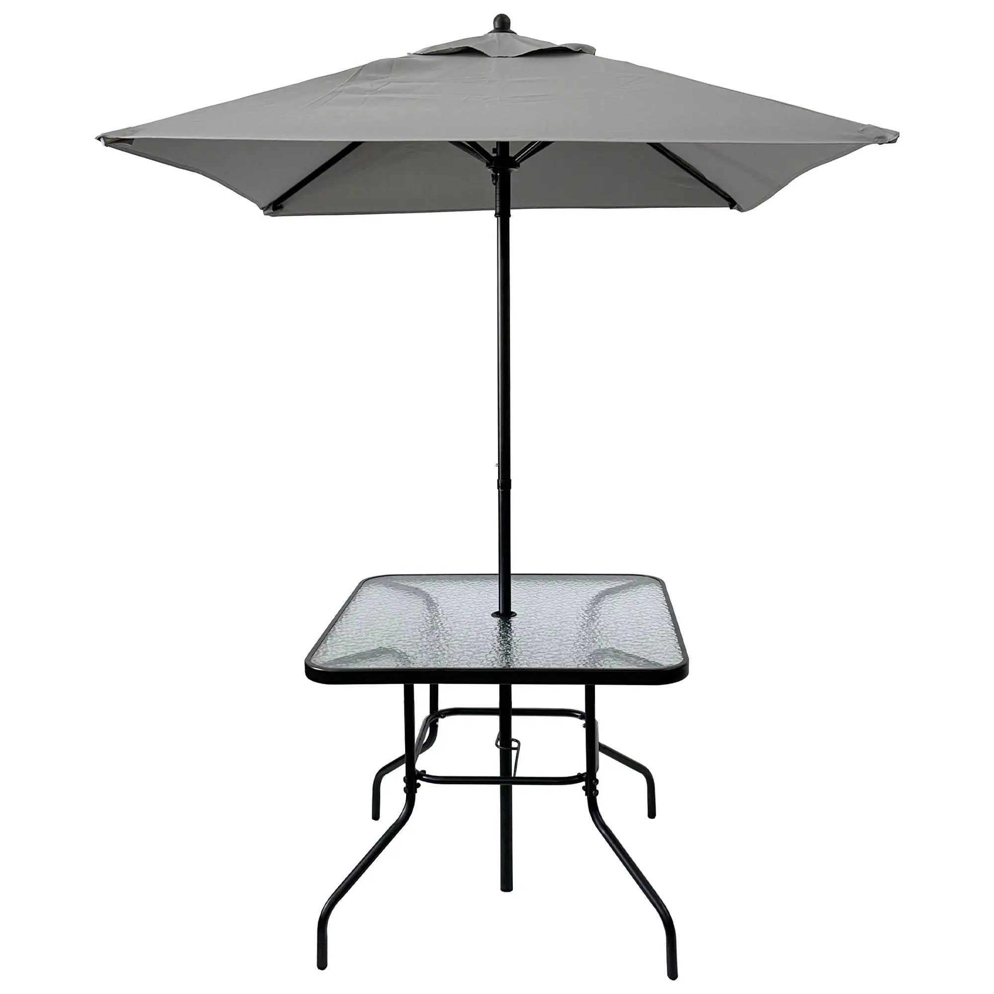Outdoor Patio Dining Set For 4 People, Metal Patio Furniture Table And Chair Set With Umbrella - Black by HouseOfZazla