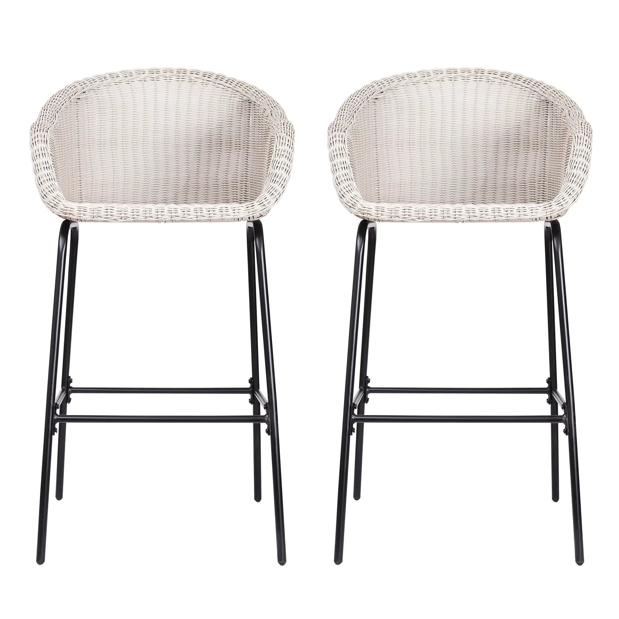 Ladd Outdoor Metal Wicker Barstool Set of 2 - Light Gray by HouseOfZazla