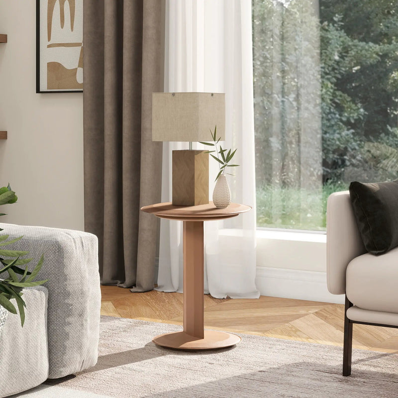 Mode - Leatherette Round C-Shaped Sofa Side Table - Saddle Brown by Unique Piece Furniture