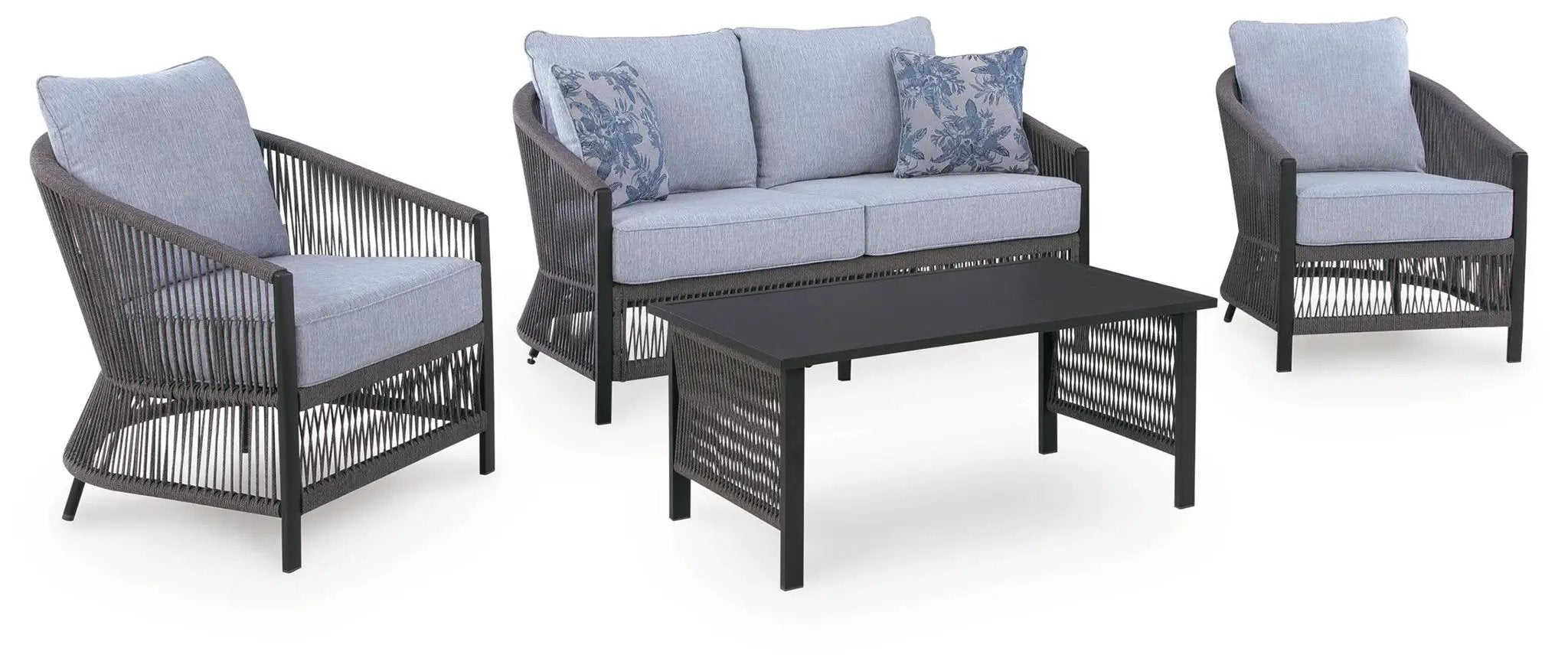 Bridges Beach - Loveseat, Lounge Chairs, Table Set (Set of 4) - Gray by Unique Piece Furniture