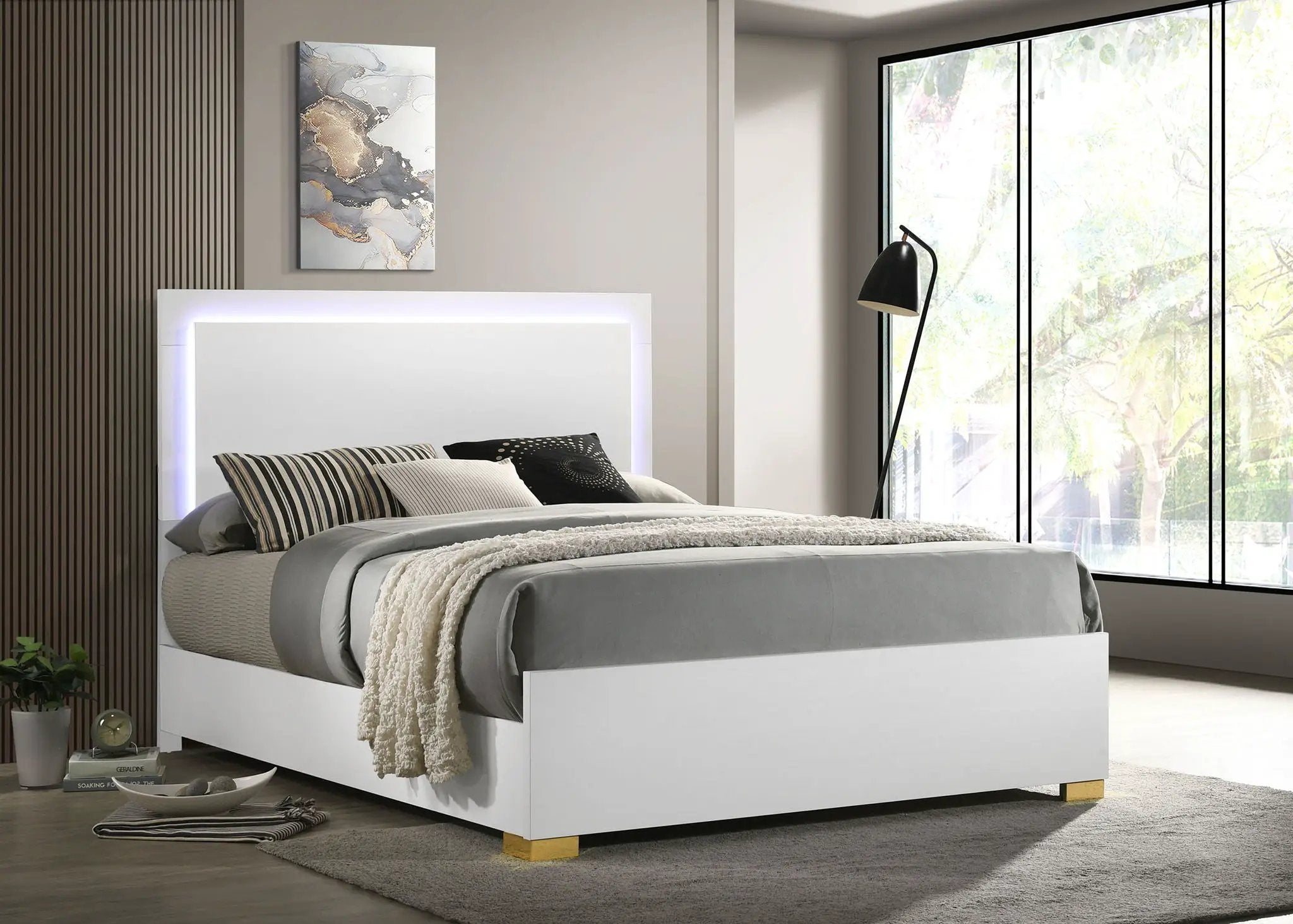 Marceline Wood Queen LED Panel Bed White by Unique Piece Furniture