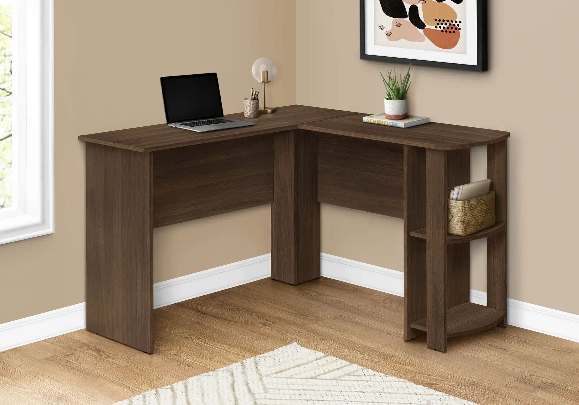 Computer Desk, Home Office, Corner, Storage Shelves, L Shape, Walnut by HouseOfZazla