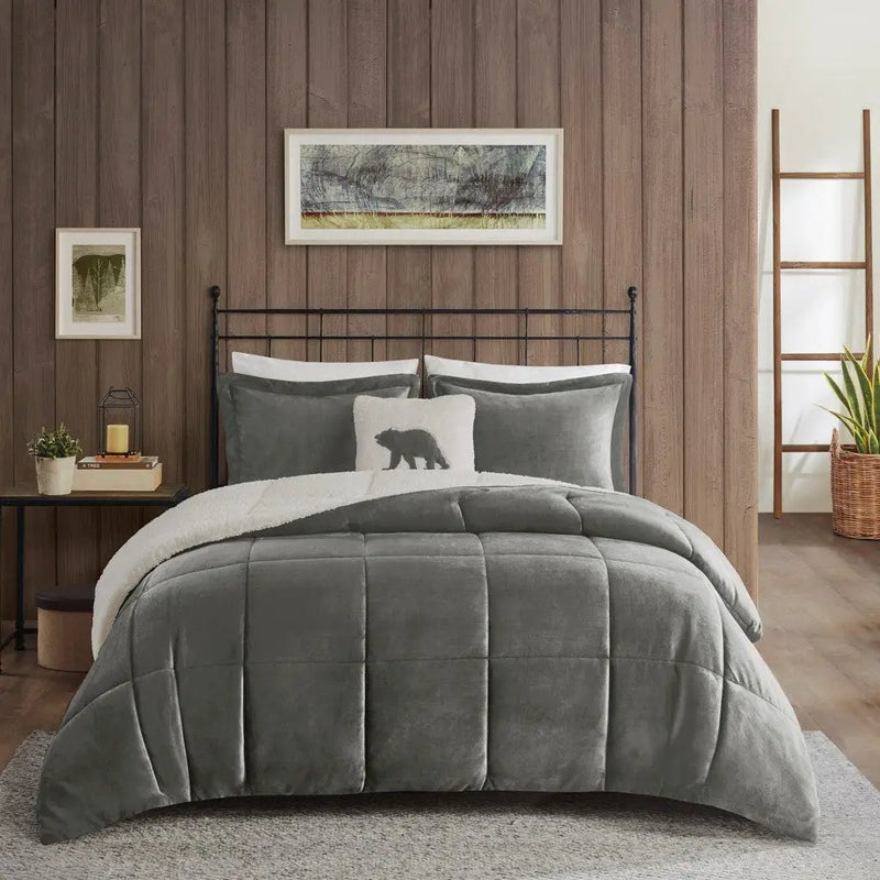 Full/Queen Plush to Sherpa Down Alternative Comforter Set by HouseOfZazla