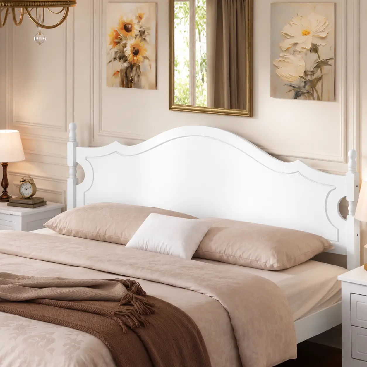 King Bed Frame with Headboard, Retro Style Wooden Platform Bed by HouseOfZazla
