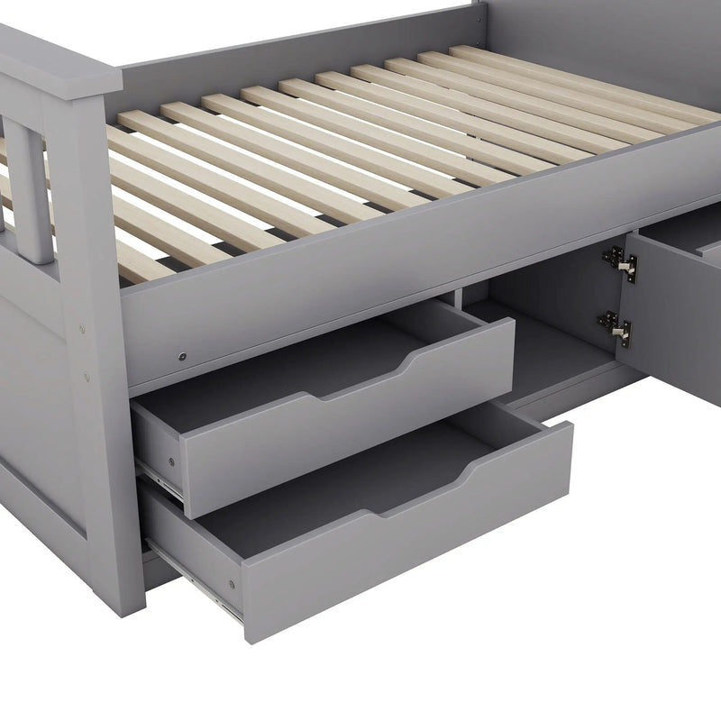 Captain Platform Bed Frame With Storage Bookcases, Shelves, And 4 Drawers by Unique Piece Furniture