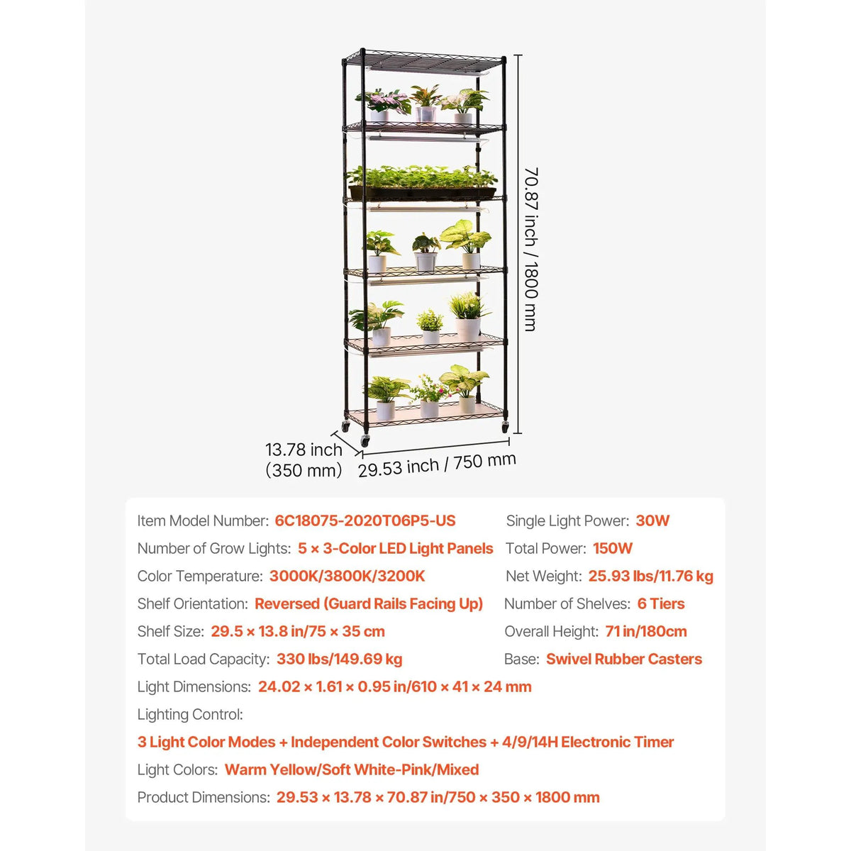 6-Tier Indoor Plant Shelf with Grow Light by HouseOfZazla