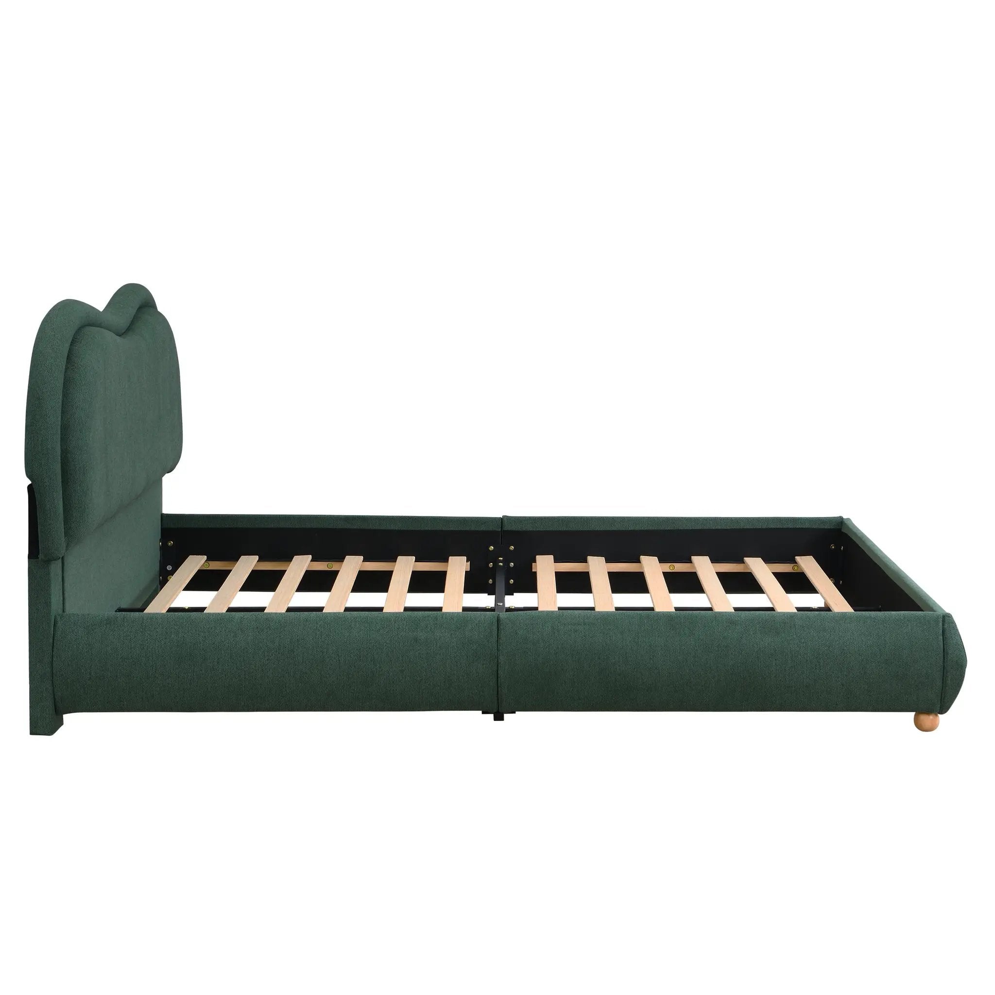 Queen Size Upholstered Platform Bed Frame with Rounded Corners Curved Headboard by HouseOfZazla