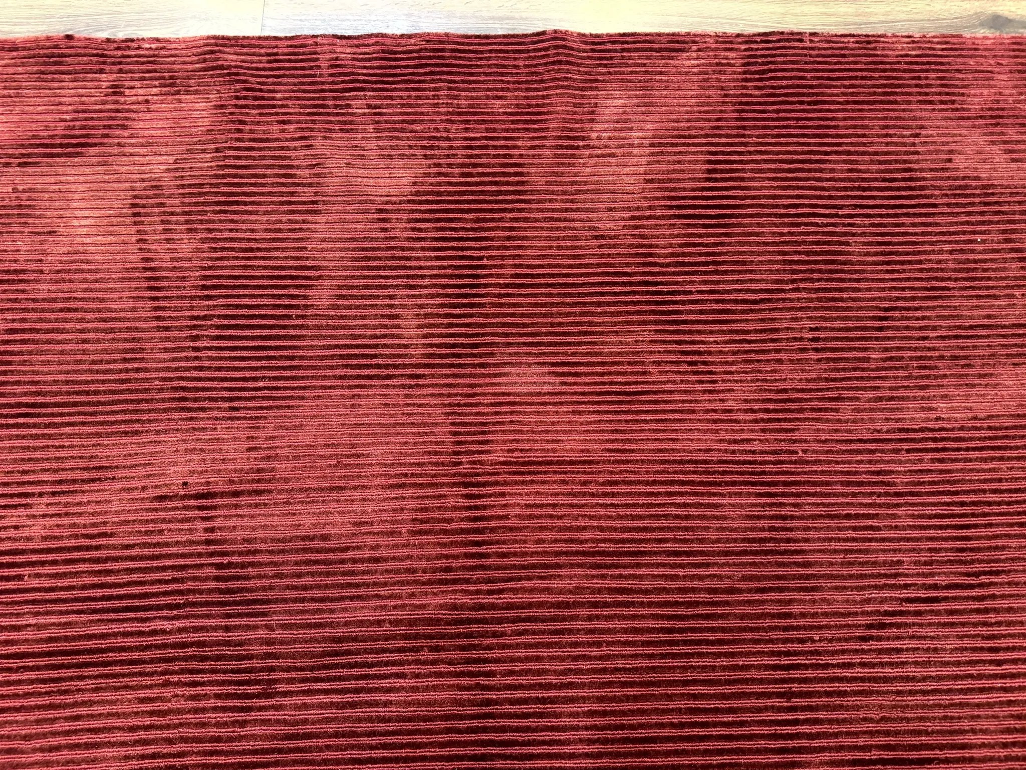 Modern Tibetan Rug 8x10, Red, Stripes, Handmade Wool Thick Pile Carpet by Jewel Rugs