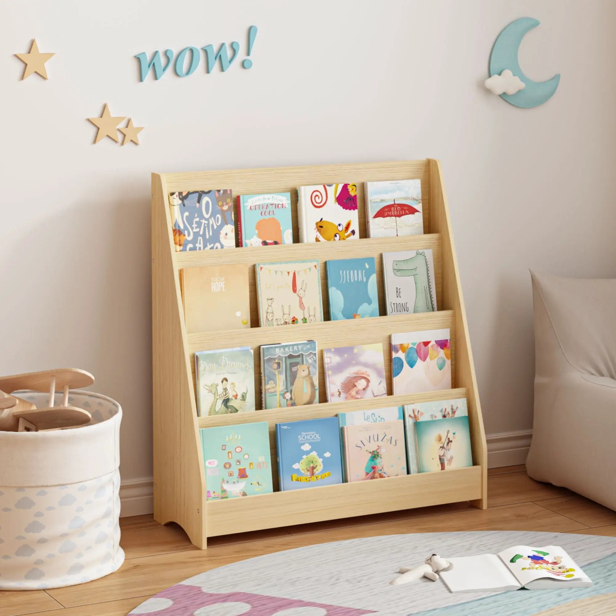 4 Tier Bookshelf, Toddler Book Display Shelves by Unique Piece Furniture