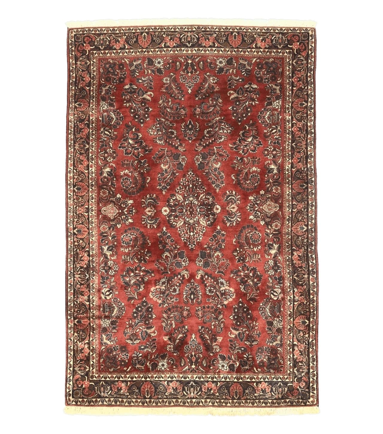 Antique Persian Sarouk Rug 4x7, Hand Knotted Wool Red Persian Carpet, Floral by Jewel Rugs