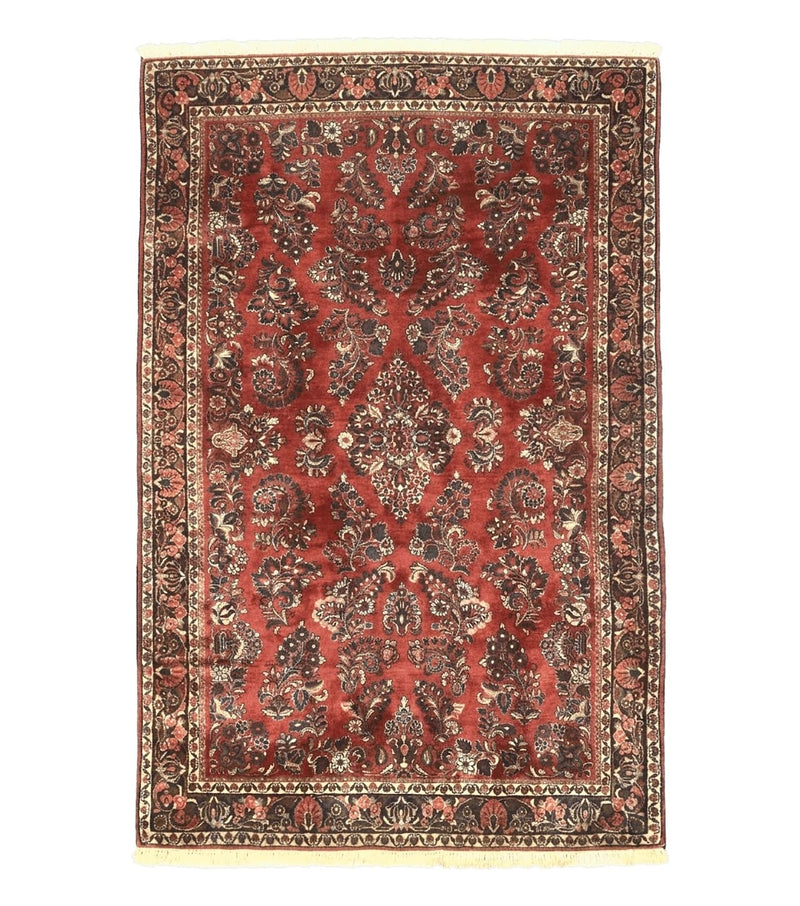 Antique Persian Sarouk Rug 4x7, Hand Knotted Wool Red Persian Carpet, Floral by Jewel Rugs
