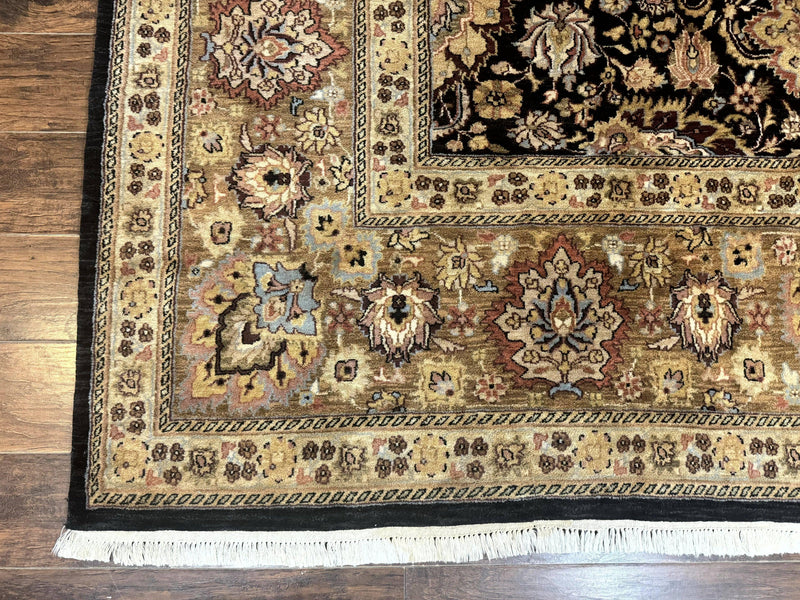 Indo Persian Rug 9x12, Floral Allover, Midnight Blue, Handmade Vintage Wool Oriental Carpet by Jewel Rugs