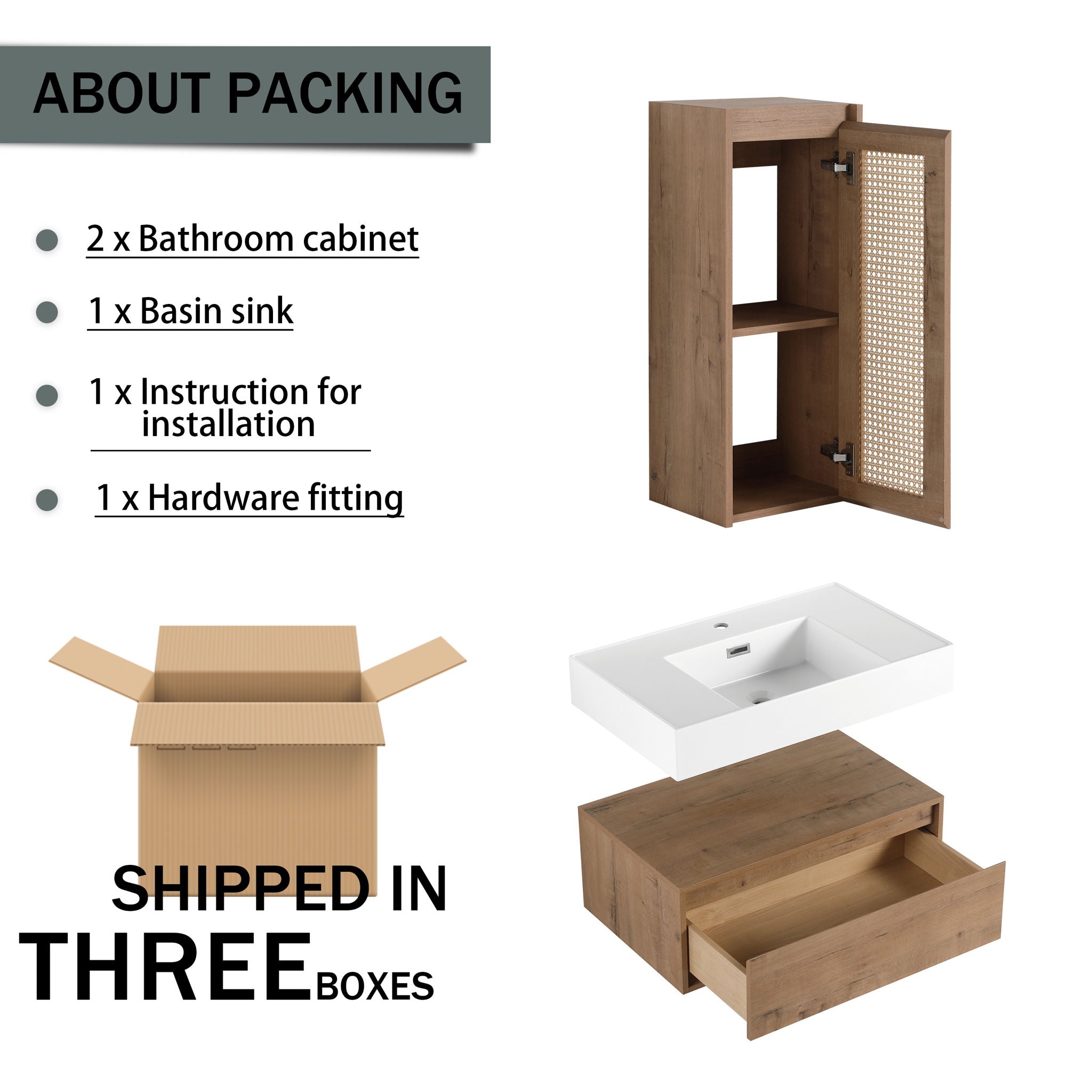 Modern Imitative Wall Mounted Bathroom Vanity With Resin Sink And Side Cabinet by HouseOfZazla