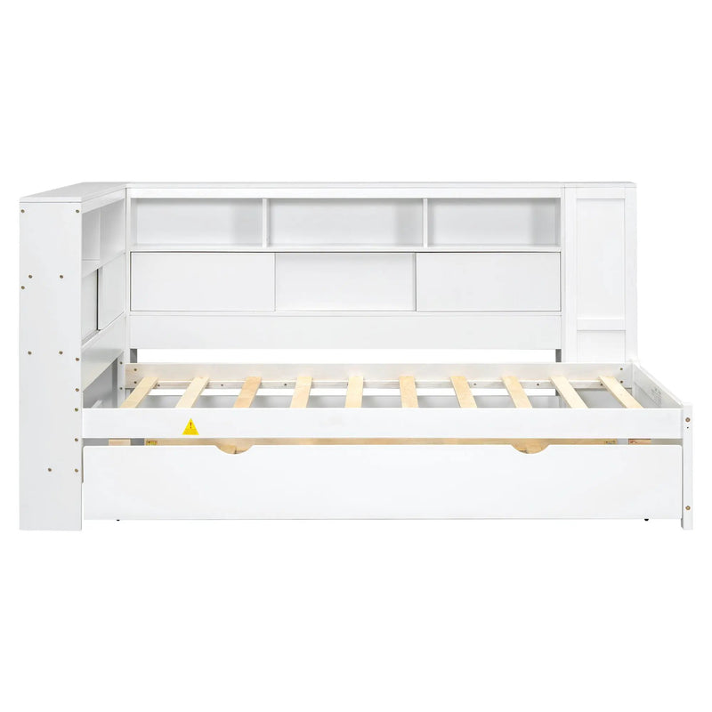 Daybed With Storage Shelves, USB Charging, And Trundle Bed by HouseOfZazla