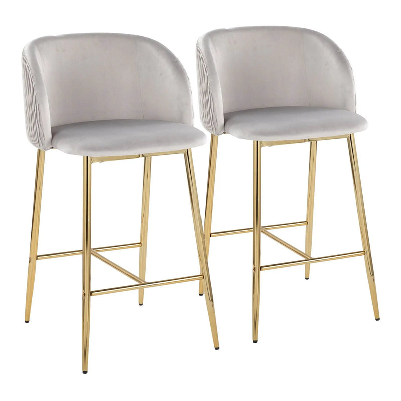 Fran - Pleated Waves Contemporary / Glam Fixed Height Counter Stool (Set of 2) by HouseOfZazla