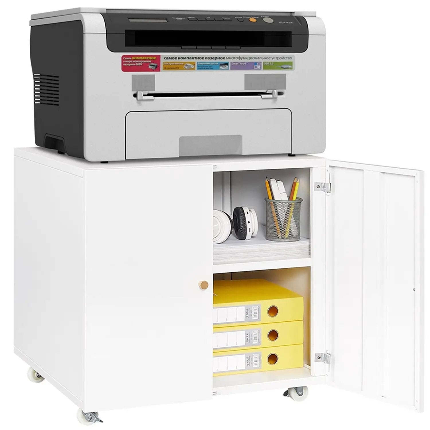 Office Furniture Copier Cabinet 2 Door Steel Copier Stand Mobile Pedestal File Printer Stand by HouseOfZazla