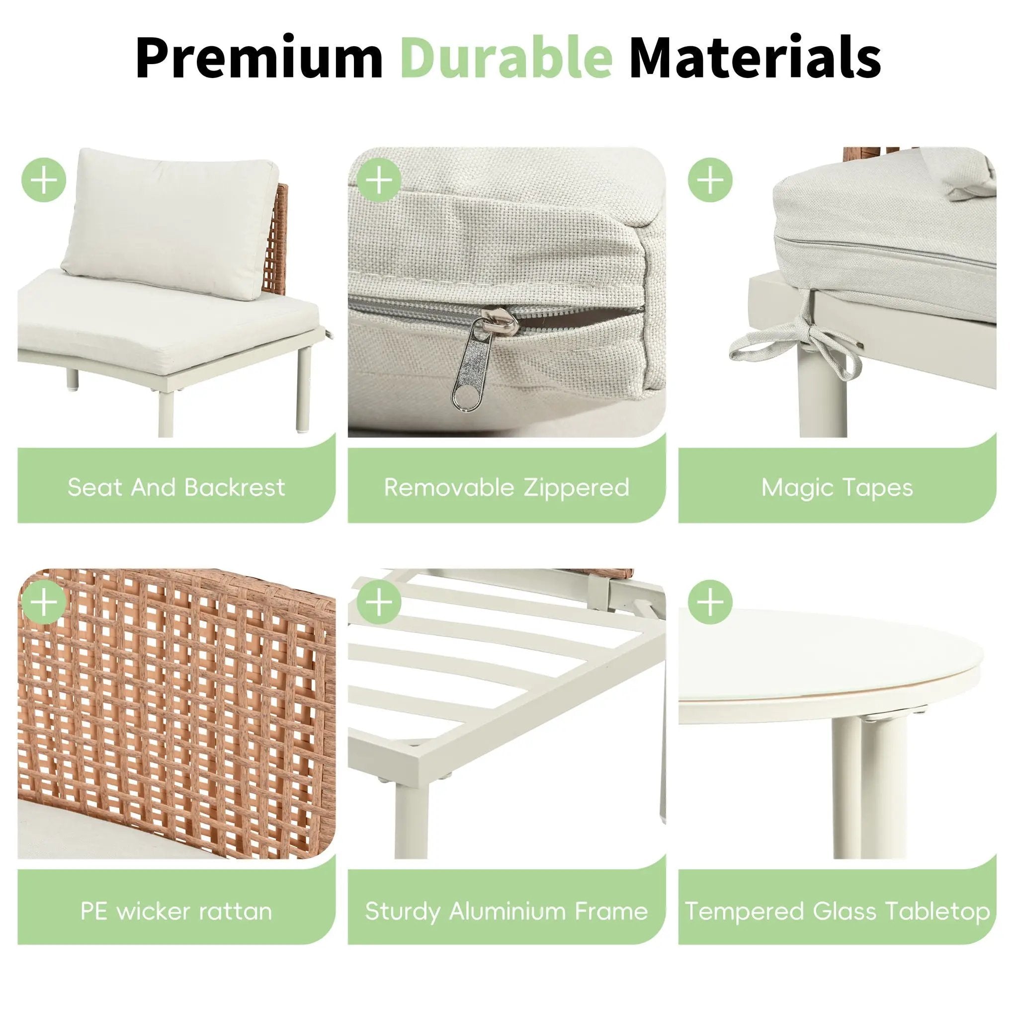6 Piece Patio Set, Half Moon Outdoor Sectional Sofa With 2 High Low Coffee Tables, 4 Pillows & Cushions by Unique Piece Furniture