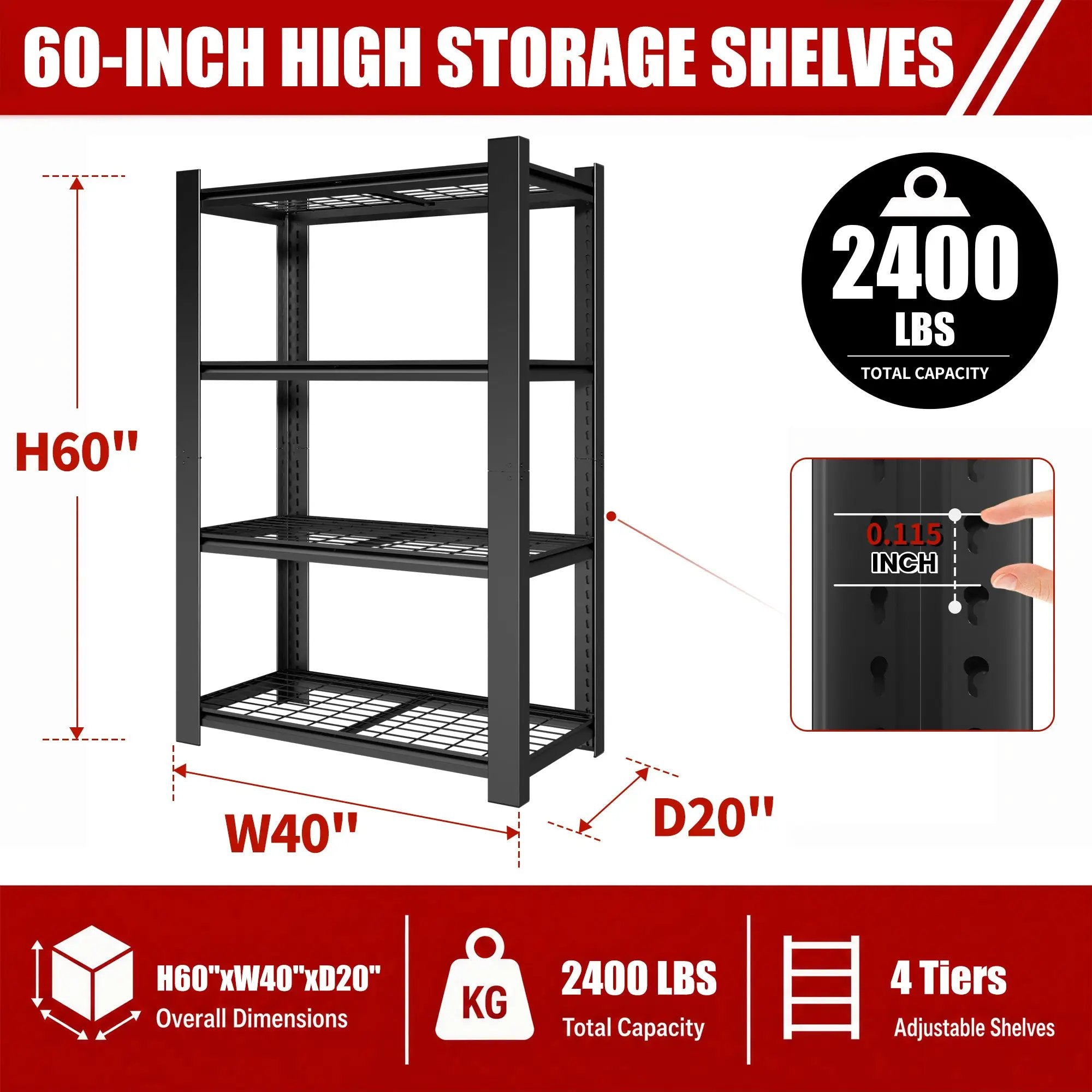 60"H 4-Tier Adjustable Heavy Duty Shelving Metal Mesh Storage Rack by HouseOfZazla