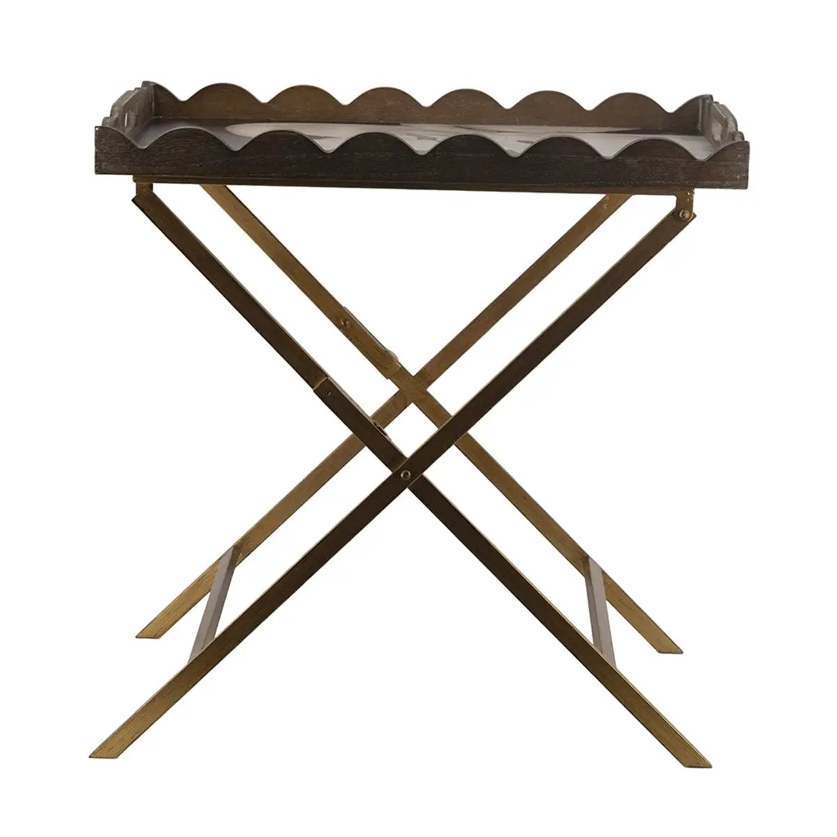 23.5x15.5x24 Brown MDF Tray Table with White Swan Motif and Iron Base by HouseOfZazla