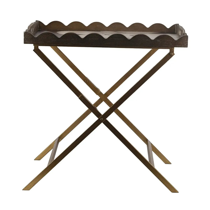 23.5x15.5x24 Brown MDF Tray Table with White Swan Motif and Iron Base by HouseOfZazla