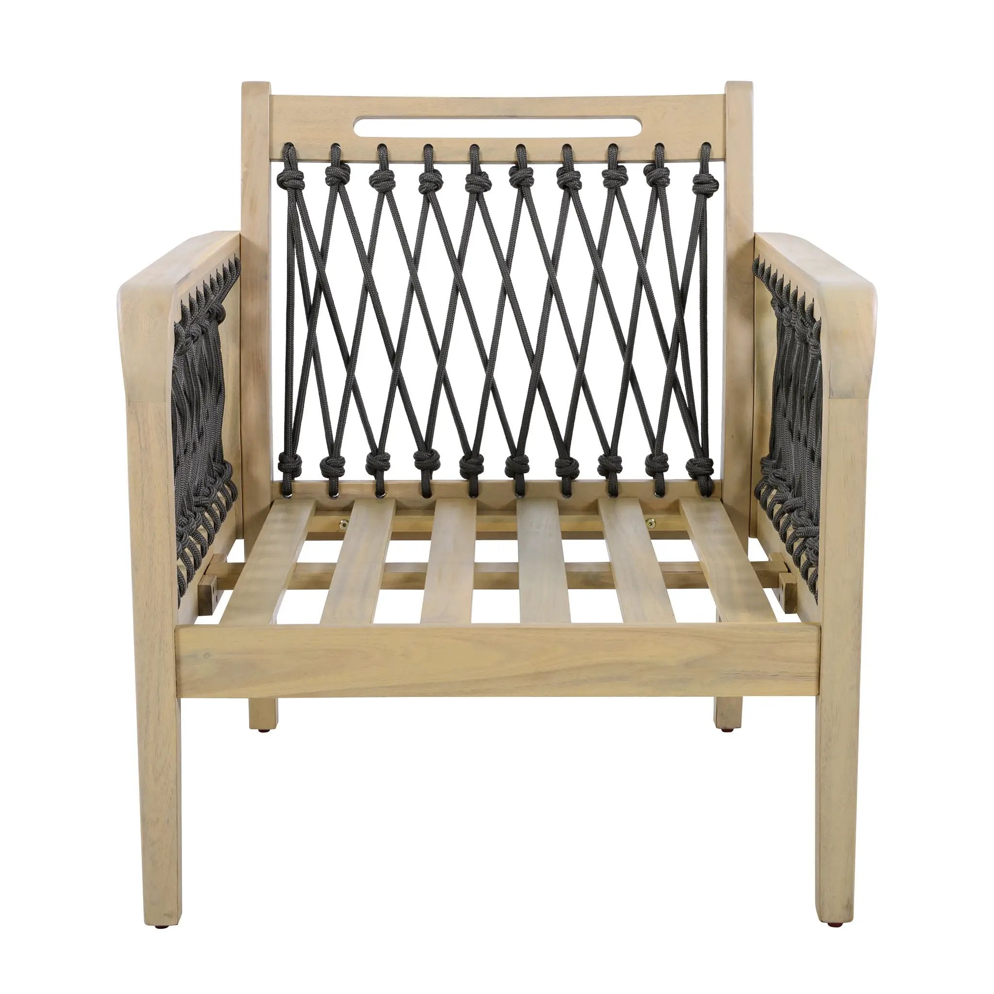 Outdoor Acacia Wood Club Chair with Handwoven Rope, Light Teak Finish by HouseOfZazla