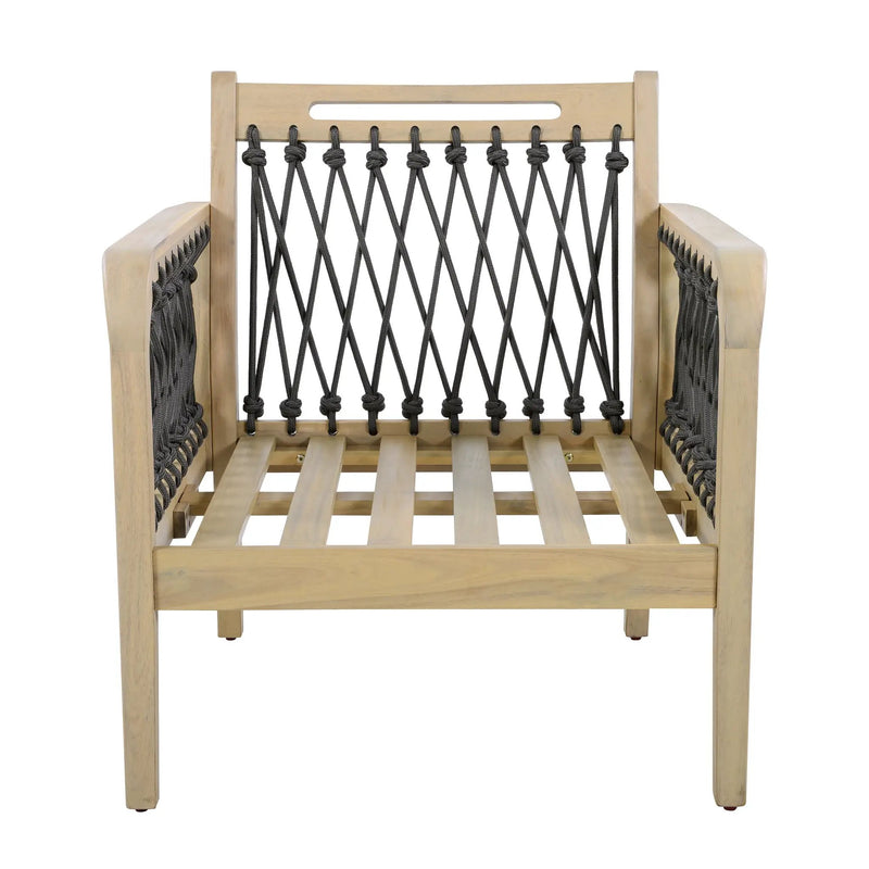Outdoor Acacia Wood Club Chair with Handwoven Rope, Light Teak Finish by HouseOfZazla