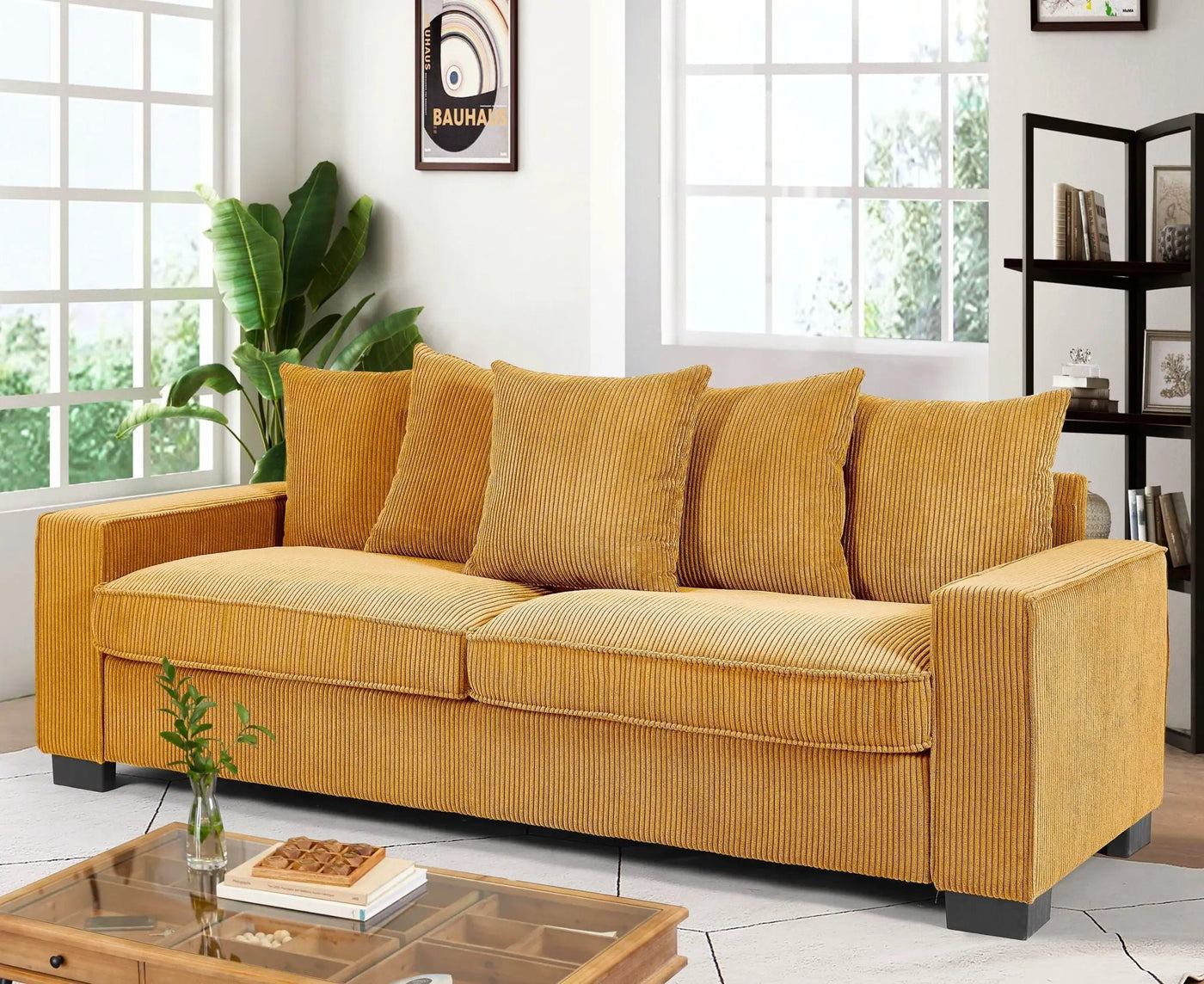 Luxe Sofa With 5 Matching Toss Pillows, Sleek Design, Spacious And Comfortable 3 Seater Couch by Unique Piece Furniture