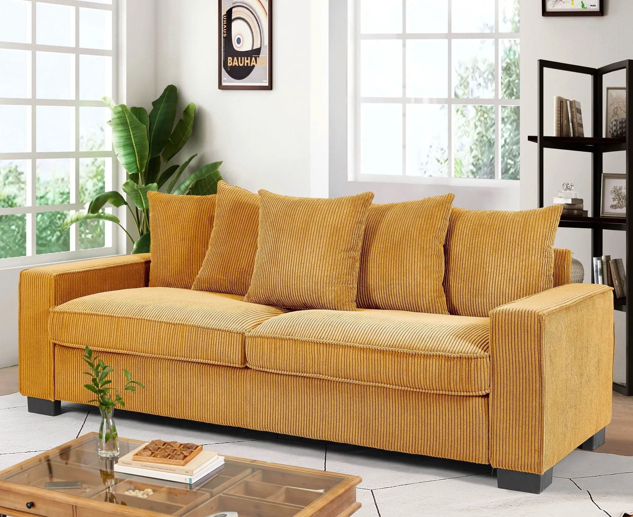 Luxe Sofa With 5 Matching Toss Pillows, Sleek Design, Spacious And Comfortable 3 Seater Couch by HouseOfZazla