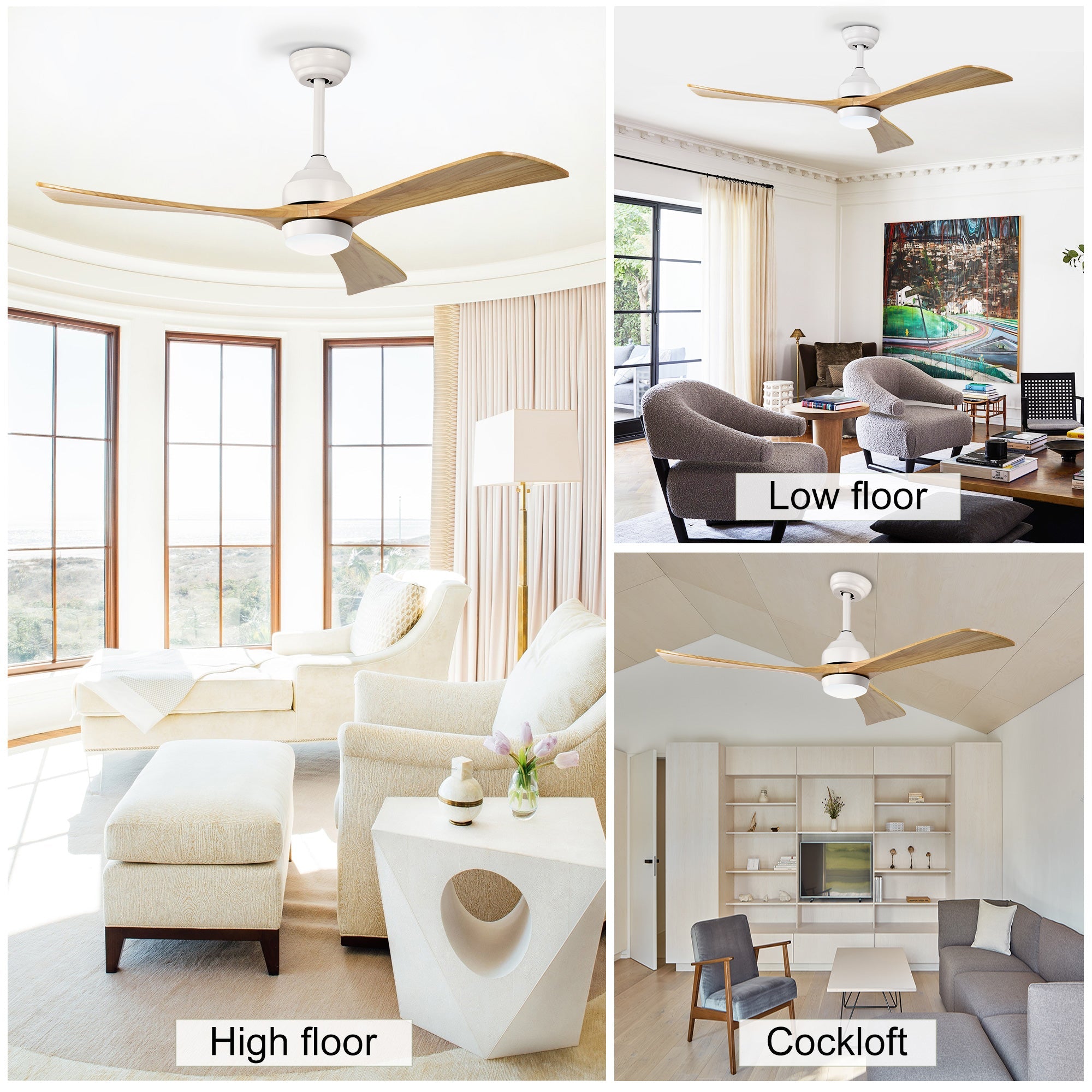 52" Solid Wood Blades Ceiling Fan with Lights and Remote Control by HouseOfZazla