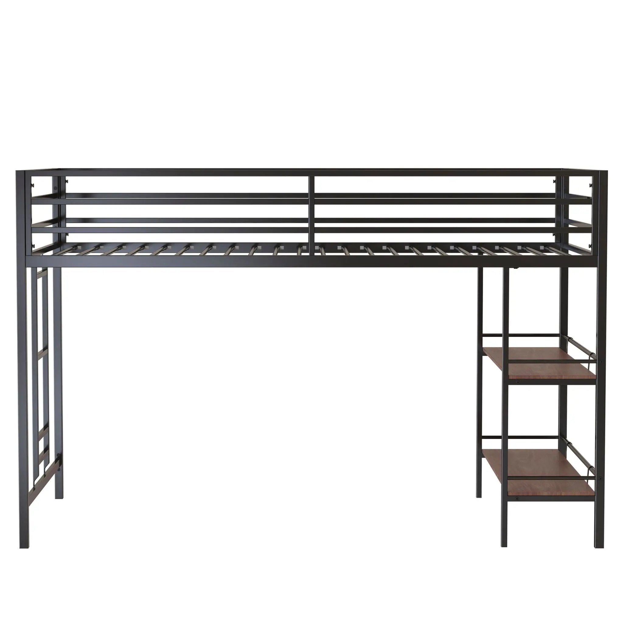 Adam - Twin Loft Bunk Bed With Cinnamon Wood Shelf - Black by Unique Piece Furniture