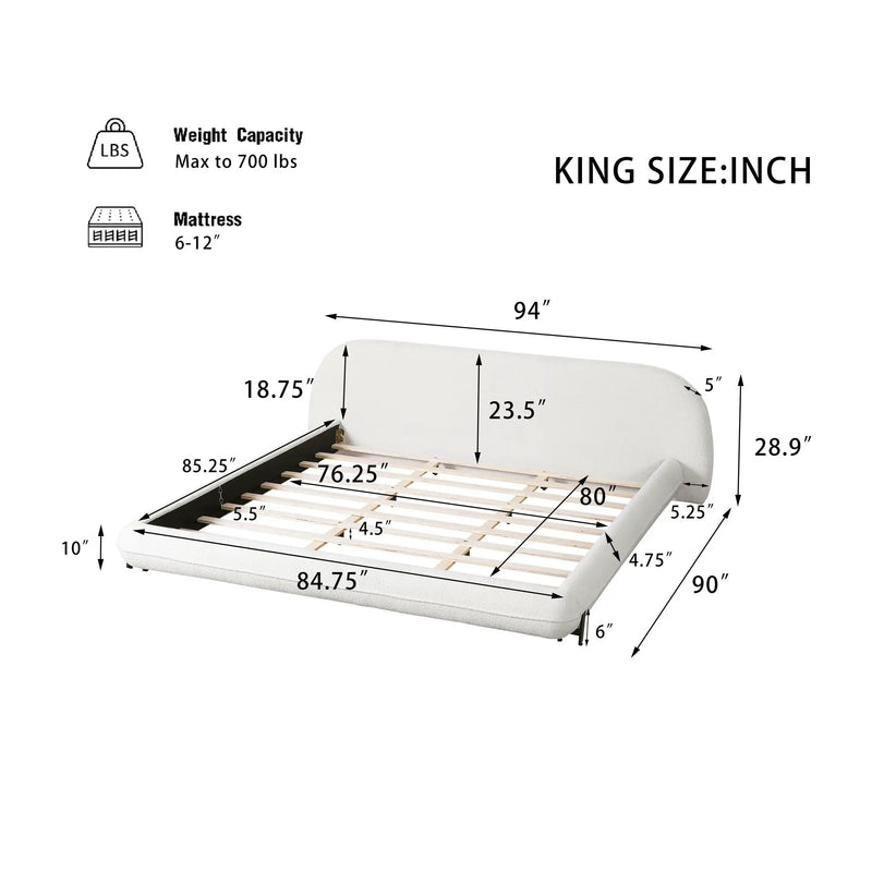 King Size Bed Frame with Boucle Fabric and Thick Headboard by HouseOfZazla